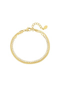 Dubbele armband platte schakel/strass steentjes
