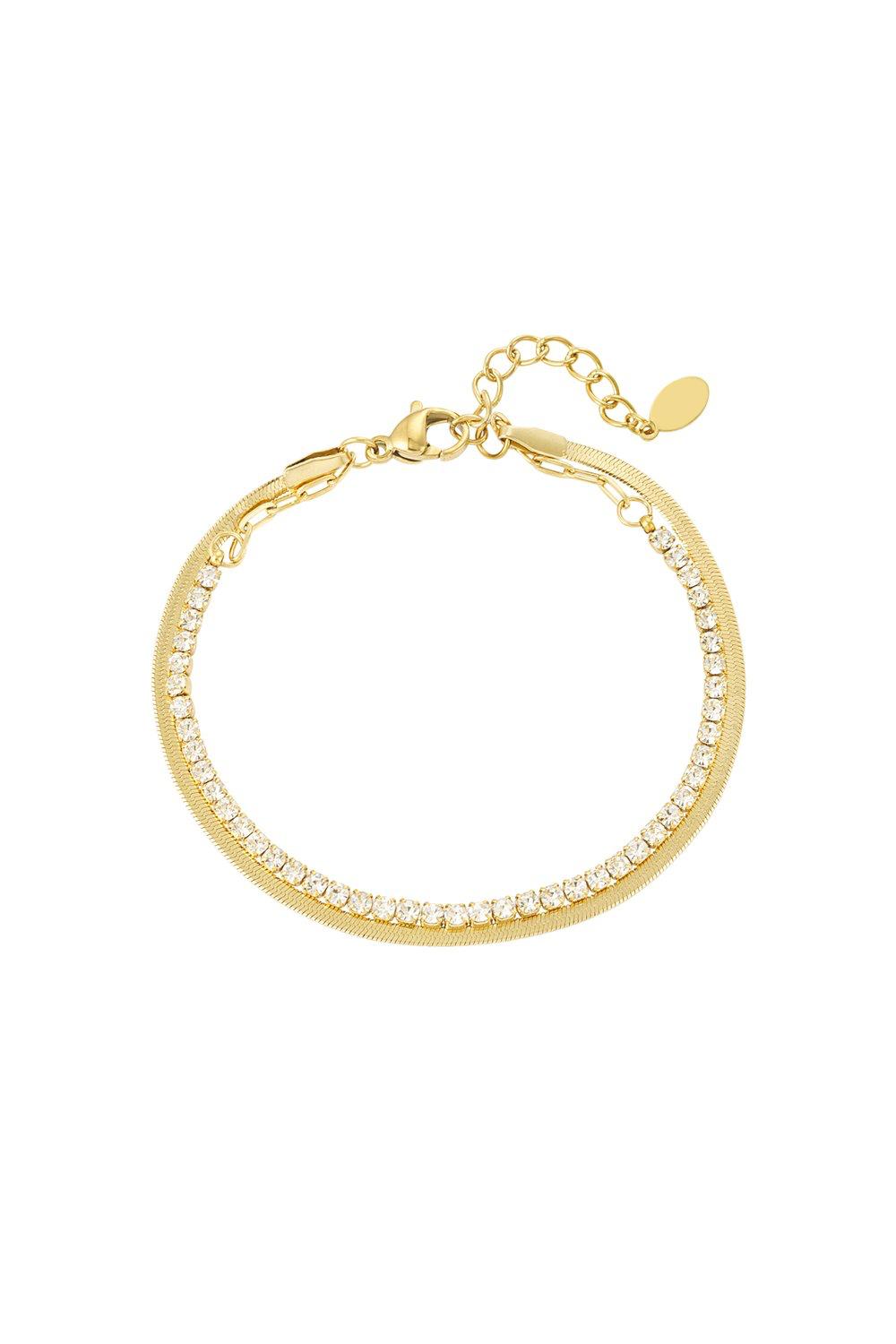 Dubbele armband platte schakel/strass steentjes