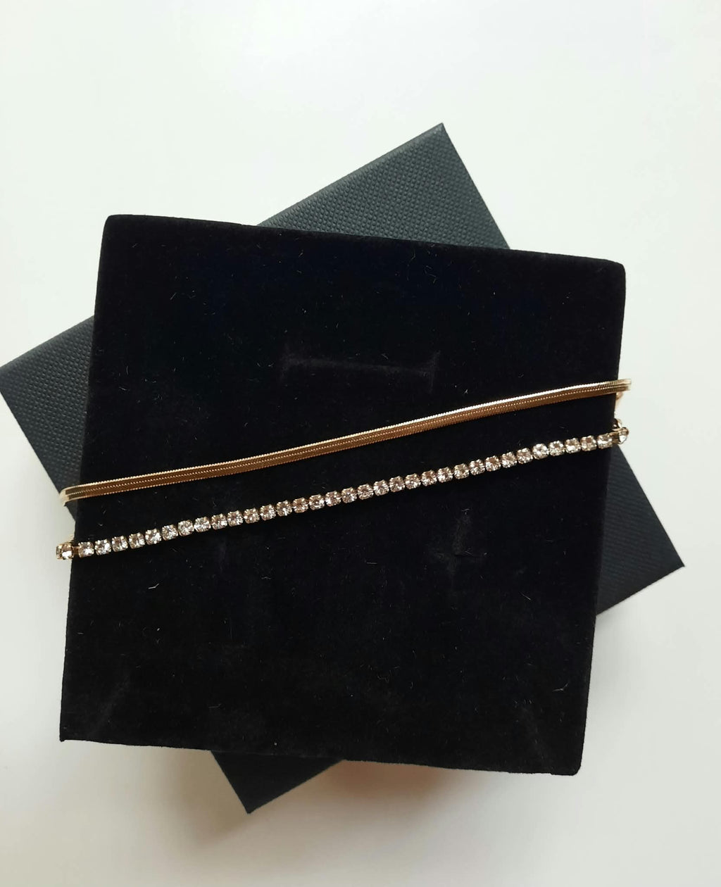 Dubbele armband platte schakel/strass steentjes