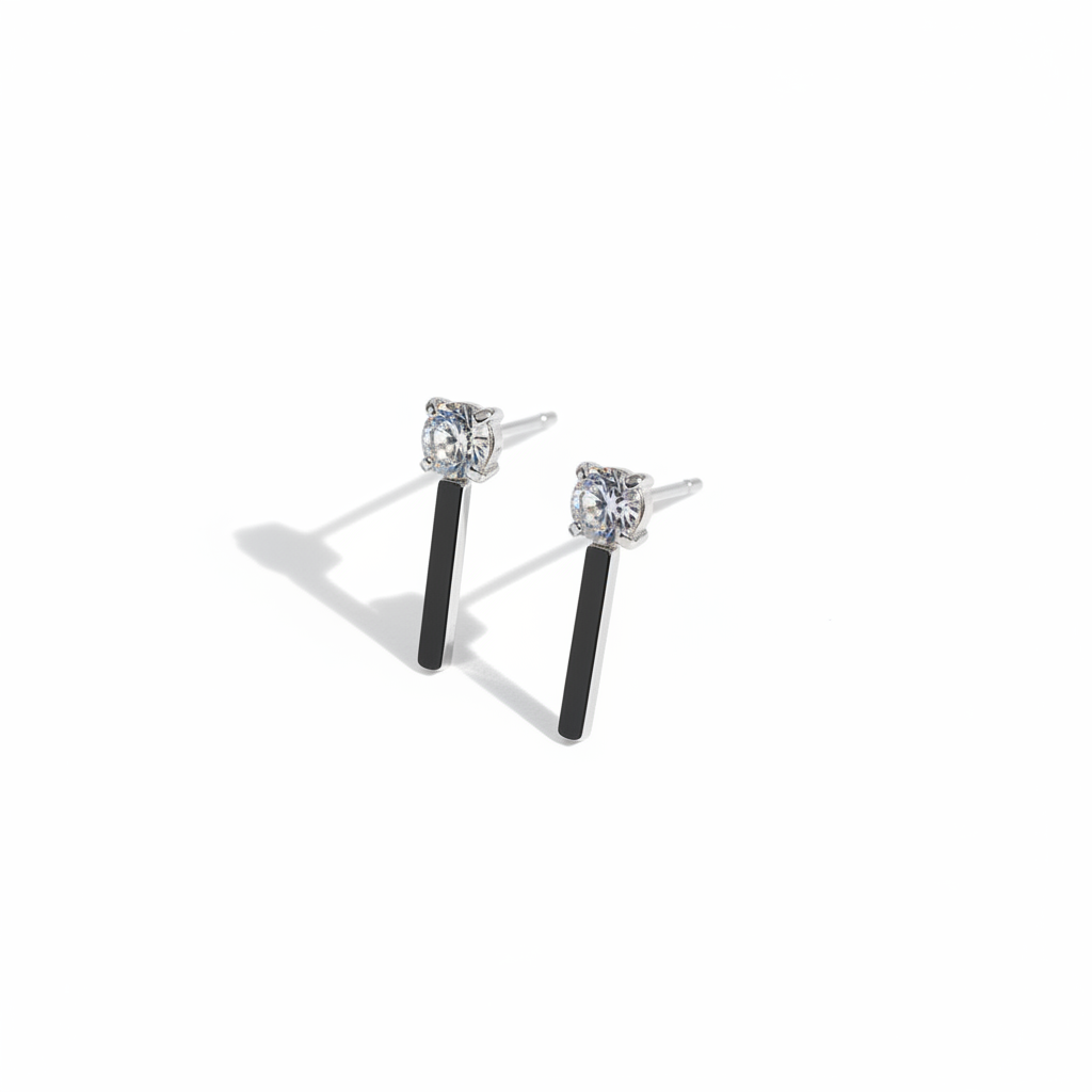 Zilveren studs strass staaf witte achtergrond