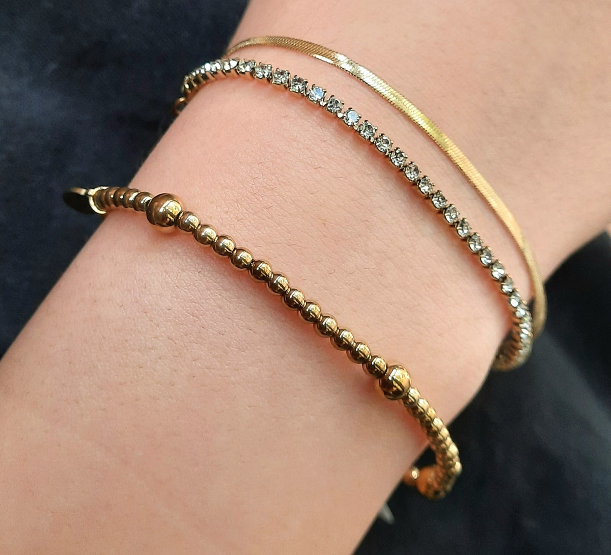 Dubbele armband platte schakel/strass steentjes